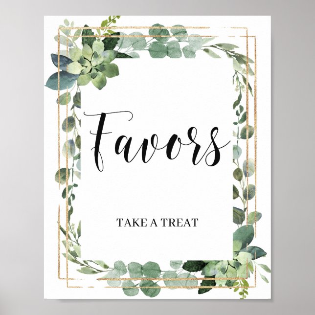 Póster Elegante vegetación suculenta deja signos de favor (Frente)