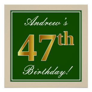 Póster Elegante, Verde, Dorado Falso Cumpleaños 47 + Nomb