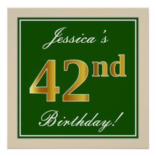 Póster Elegante, Verde, Falso Cumpleaños 42 + Nombre