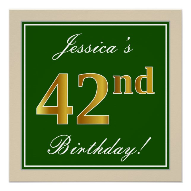 Póster Elegante, Verde, Falso Cumpleaños 42 + Nombre (Anverso)
