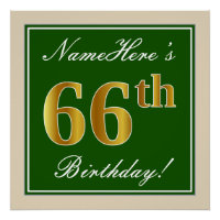 Elegante, verde, falso oro 66º cumpleaños + nombre