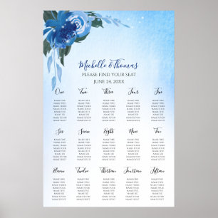 Póster Elegante Verdor Floral de acuarela azul real