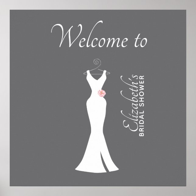 Póster Elegante vestido blanco en gris - Ducha nupcial el (Frente)