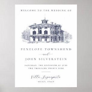 Póster Elegante Villa Italiana Vintage Bienvenida Boda