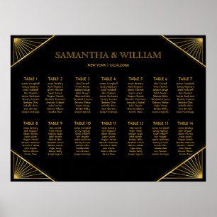 Póster Elegante vintage Art Deco Black Gold Stars