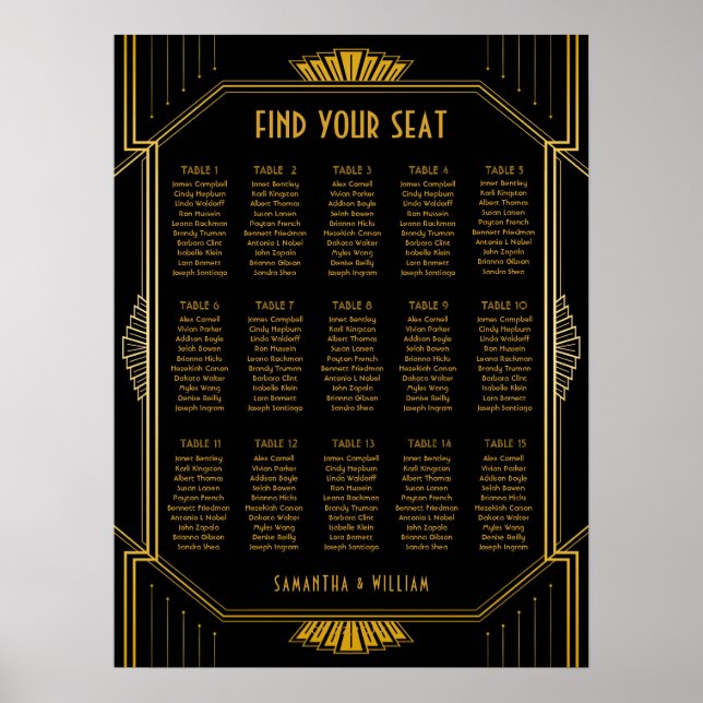 Póster Elegante vintage Art Deco Black Gold Stars (Frente)