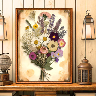 Póster Elegante Vintage Flor Presionada Bouquet Wall Art