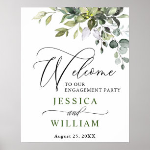 Póster Elegante Watercolor Eucalyptus Engagement Party