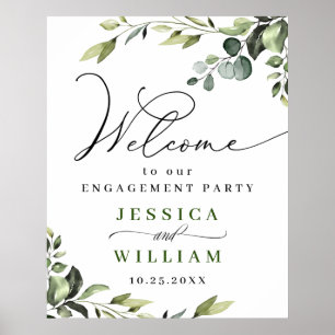 Póster Elegante Watercolor Eucalyptus Engagement Party