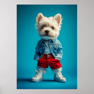 Póster Elegante Westin Pup en Denim y Sneakers