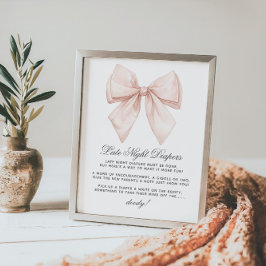 Póster Elegante White Bow Late Night Diapers Baby Shower