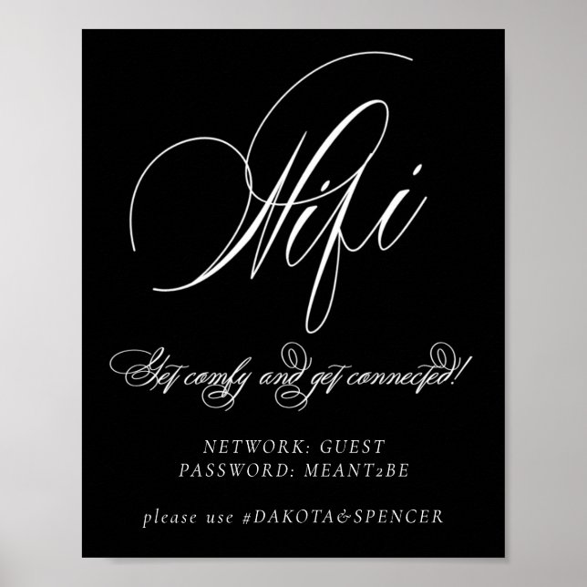 Póster Elegante Wifi y medios sociales caligrafía blanca (Frente)