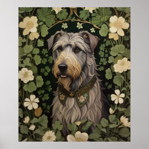 Póster Elegante Wolfhound Irlandés Con Shamrock