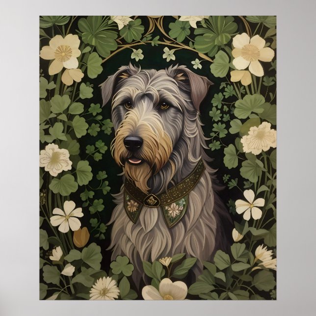 Póster Elegante Wolfhound Irlandés Con Shamrock (Frente)