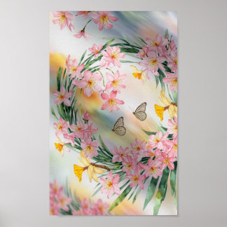 Póster Elegante Wreath acuarela floral con mariposas