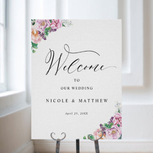 Póster Elegante y alegre signo de bienvenida de Boda flor