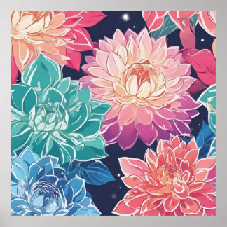 Póster Elegante y colorida Dahlia florida sobre fondo osc