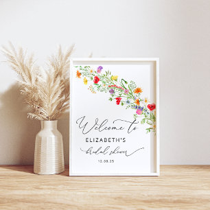 Póster Elegante y colorida ducha de novia con flores silv