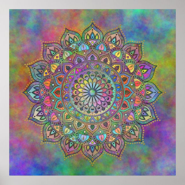 Póster Elegante y colorido Mandala estilo India 1 (Frente)