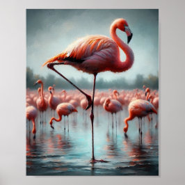 Póster Elegante y de diseño de pared Flamingo de color ro