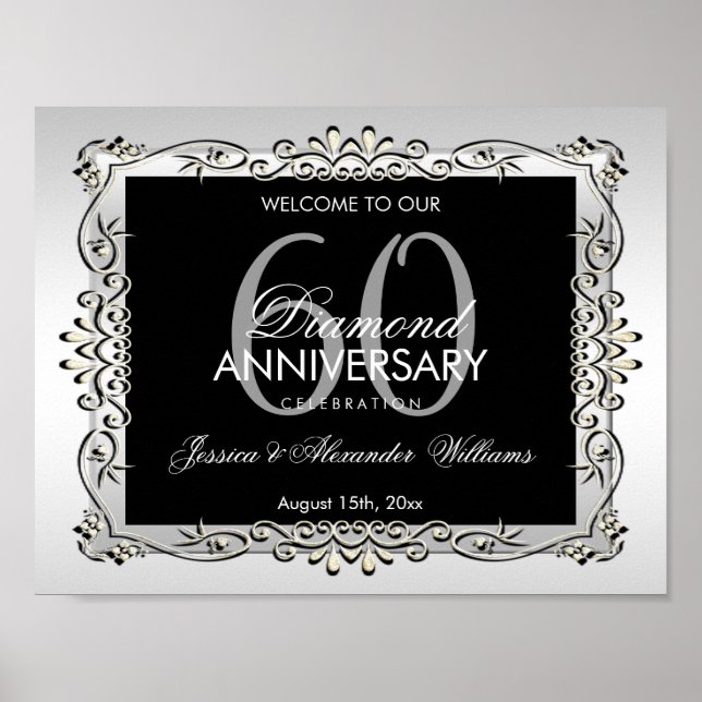 Póster Elegante y decorativo Aniversario Boda de Plata 60 (Frente)