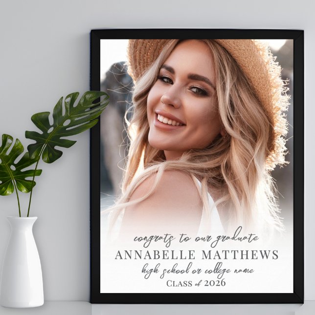 Póster Elegante y elegante Rótulo de la fiesta de graduac (Simple Photo Graduation Party Sign)