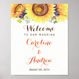 Póster Elegante y elegante Sunflowers Rótulo Boda de bien