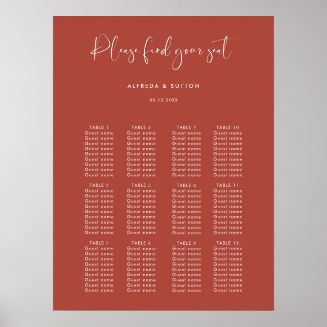 Póster Elegante y moderno gráfico de asientos bodas de Te (Frente)