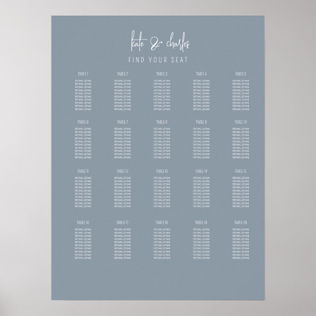Póster Elegante y moderno gráfico de asientos con nombres (Frente)