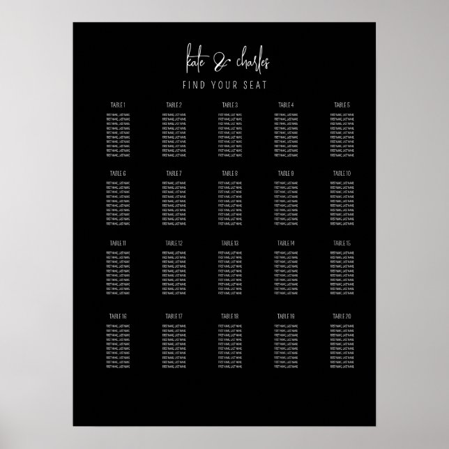 Póster Elegante y moderno gráfico de asientos con nombres (Frente)