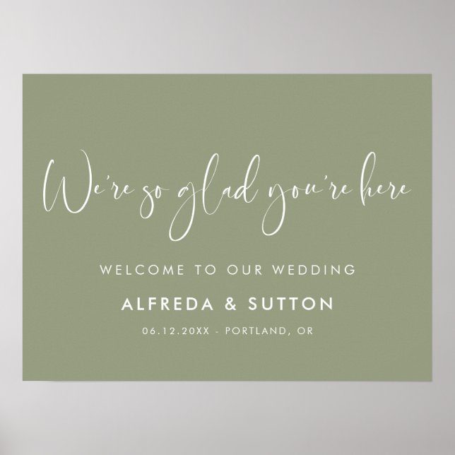 Póster Elegante y moderno verde salvia Nos alegra que est (Frente)