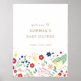 Póster Elegante y simple bienvenida de Baby Shower con fl