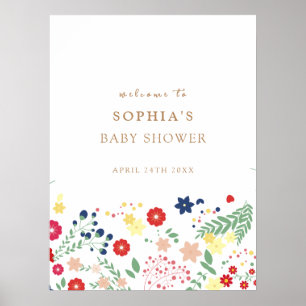 Póster Elegante y simple bienvenida de Baby Shower con fl
