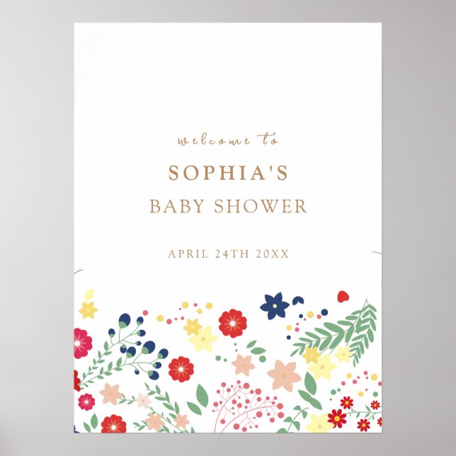 Póster Elegante y simple bienvenida de Baby Shower con fl (Frente)