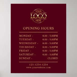 Póster Elegante y simple Burgundy Red Business Horas de A