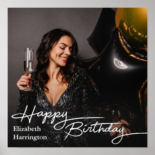 Póster Elegante y simple foto de cumpleaños feliz (Frente)