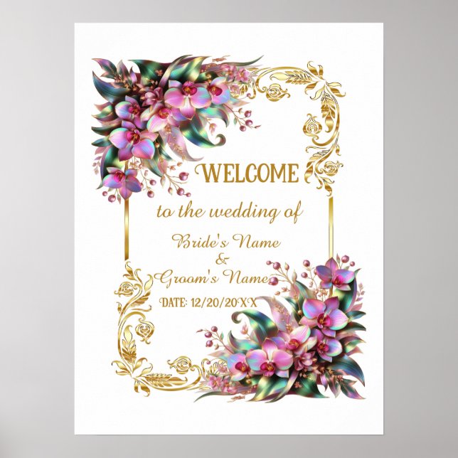 Póster Elegante y vibrante Boda de flores orquídeas (Frente)