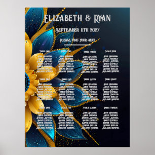 Póster Elegante zafiro y Boda floral de oro