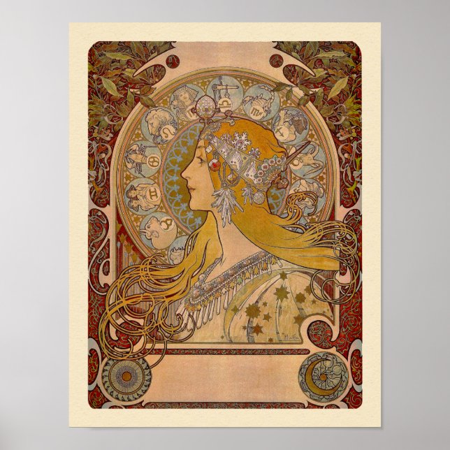Póster Elegante Zodiac de Alphonse Mucha Print (Frente)