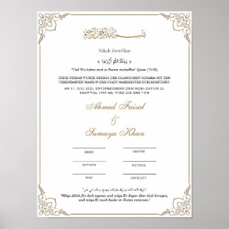 Póster Eleganter Rahmen Muslimische Nikah Zertifikat