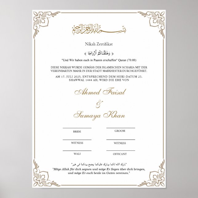 Póster Eleganter Rahmen Muslimische Nikah Zertifikat (Frente)