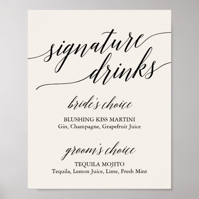 Póster Elegantes bebidas con crema de caligrafía negra (Frente)