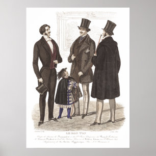 Póster Elegantes Caballeros Biedermeier con sombreros sup