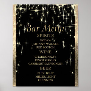 Póster Elegantes estrellas de color negro y oro - Menú de