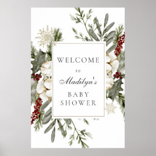 Póster Elegantes Evergreens y Florals de Invierno Bienven