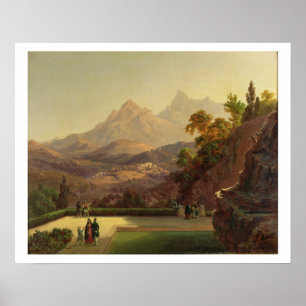 Póster Elegantes figuras convergiendo en una terraza, Sin