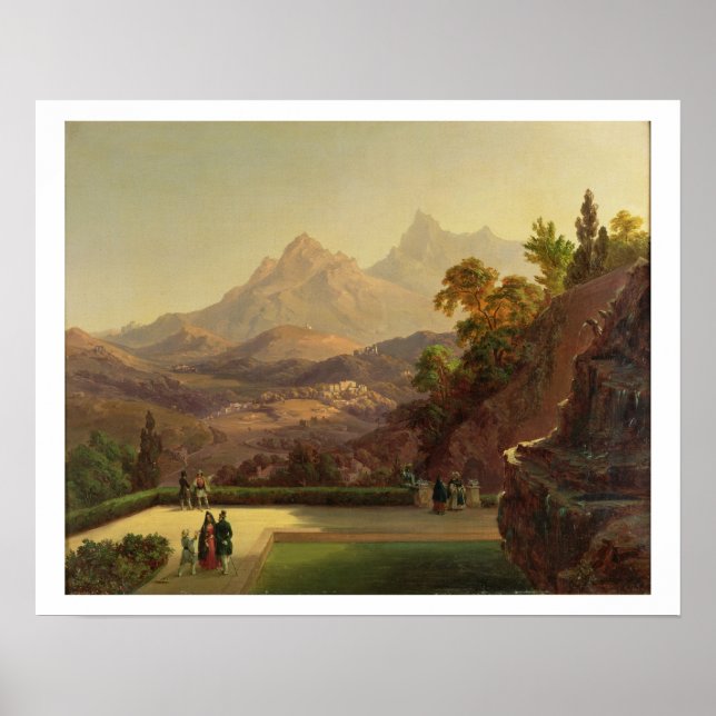 Póster Elegantes figuras convergiendo en una terraza, Sin (Frente)