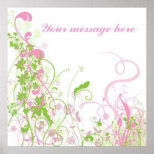 Póster Elegantes Florales y Flores Verdes Y Rosa