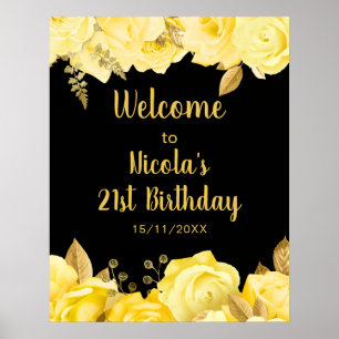 Póster Elegantes flores amarillas y doradas Fiesta de cum