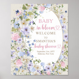Póster Elegantes flores silvestres pastel azul rosa Bienv